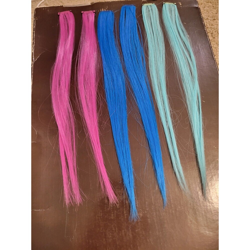 Hair extensions clip in hot pink eletric blue ice blue light 12" emo punk scene